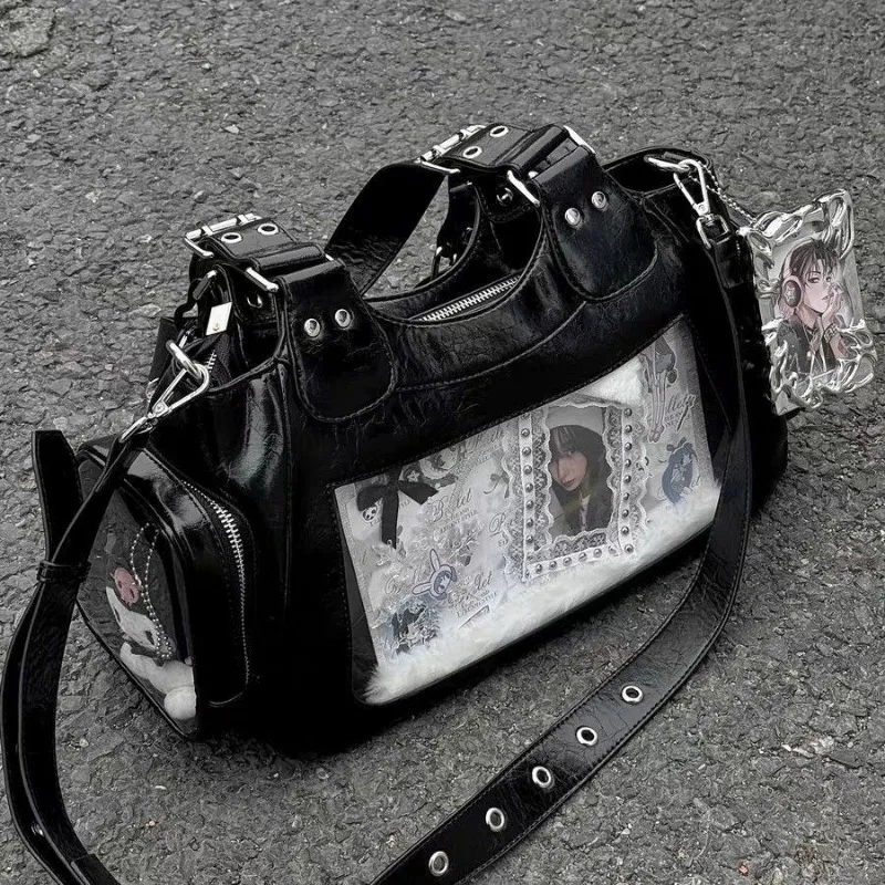 

Vintage Gothic Punk Y2k Crossbody Bags for Women Japanese Casual Streetwear Large Capacity Handbags Fashion Shoulder Bag
