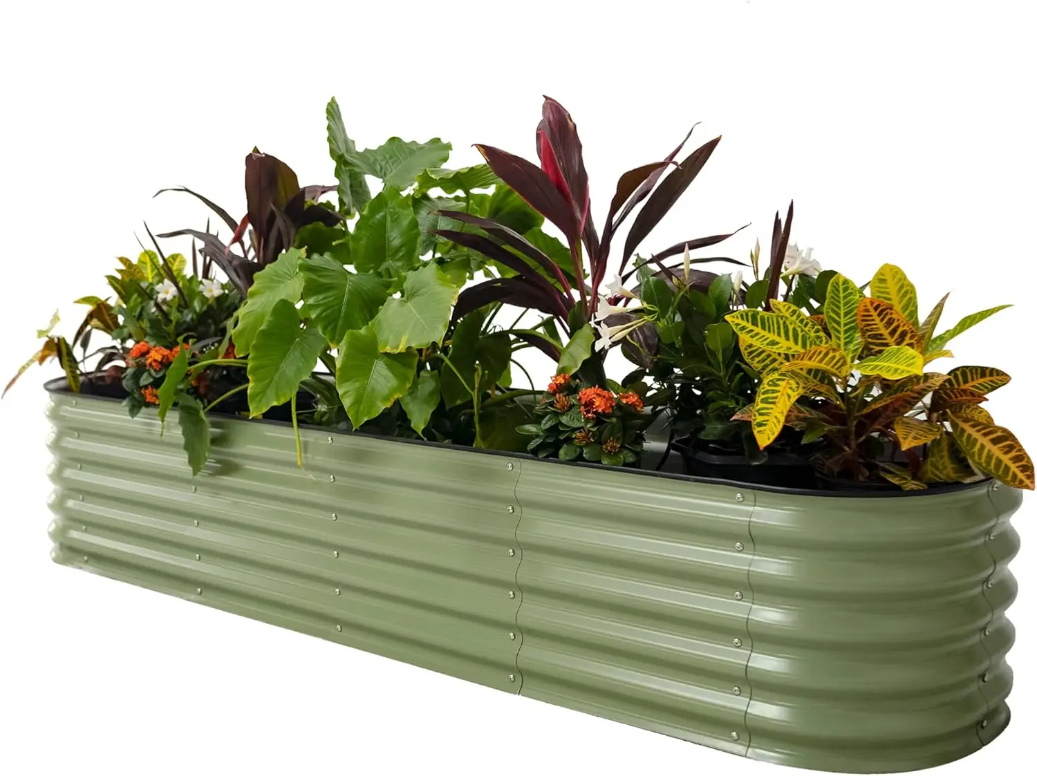 

17" Tall 9 in 1 8ft X 2ft Metal Raised Planter Bed for Vegetables Flowers Ground Planter Box-Olive Green