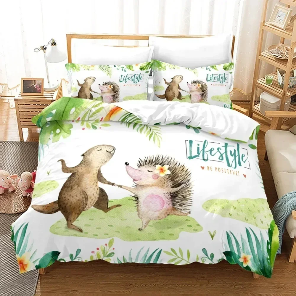 

New Hedgehog Duvet Cover KingQueen Size,Cute Brown Hedgehog Pattern Print Quilt Cover for Kids Girls Boy,animal Theme Bedding