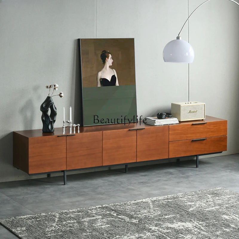 Nordic TV Cabinet Modern Simple and Light Luxury Wall Cabinet Walnut Color Living Room Home