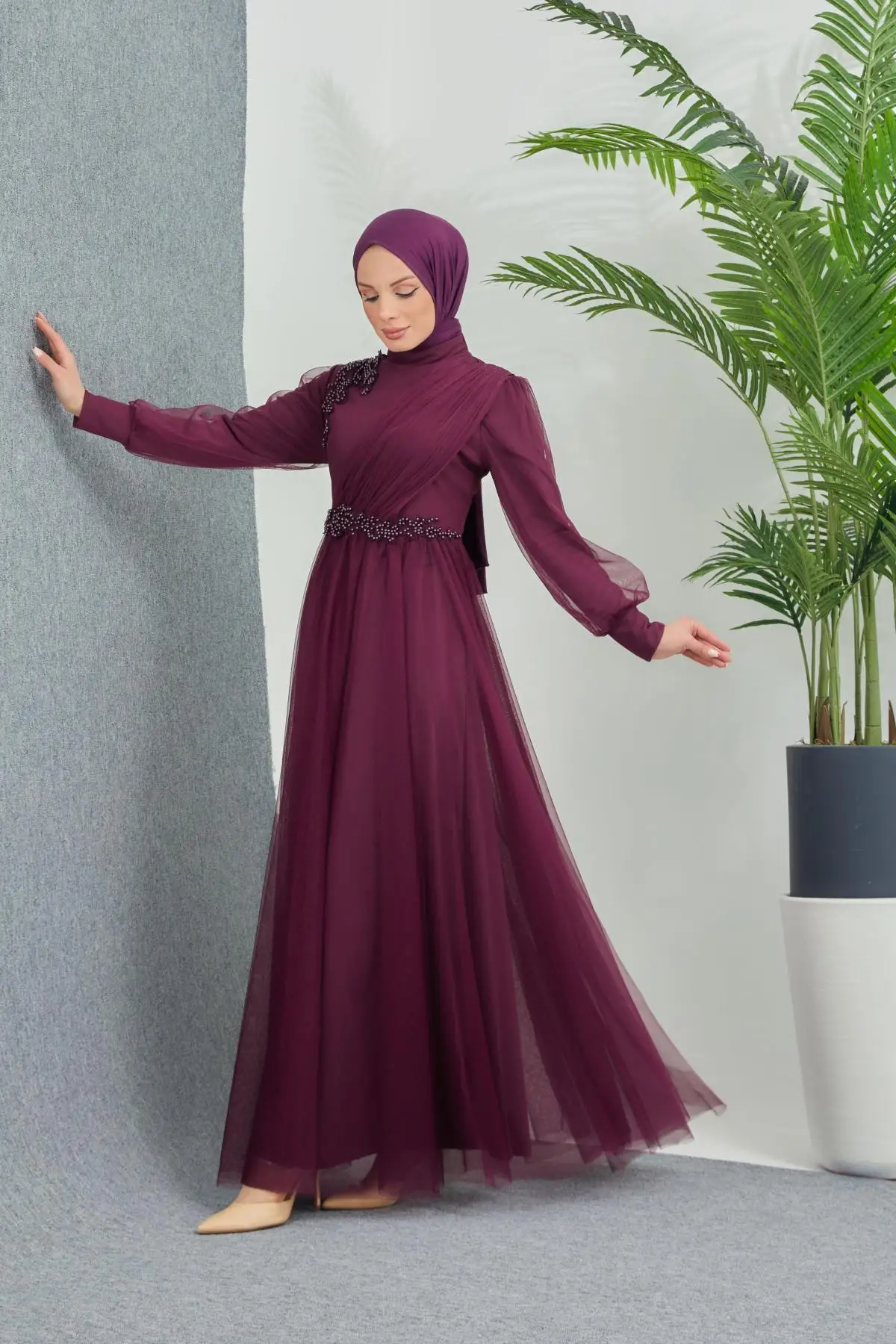 Muslim Fashion Islamic Clothing Evening Dress Women O-neck Long Sleeve Embroidery Print Long Dress