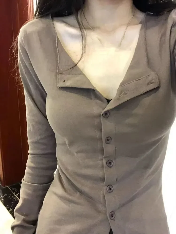 تي شيرت أمريكي بأكمام طويلة للخريف بخصر نحيف قميص نسائي Y2k بقصة ضيقة ملابس جمالية Mujer Blusas Mujer #5