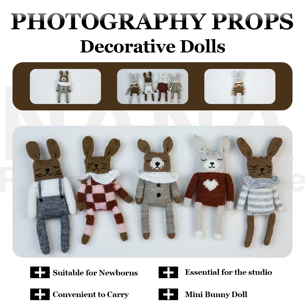 

Adorable Hand-Knitted Mini Dolls Decorative Props for Studio Newborn Photography Costume Accessories Animal Imagery Comfort Doll