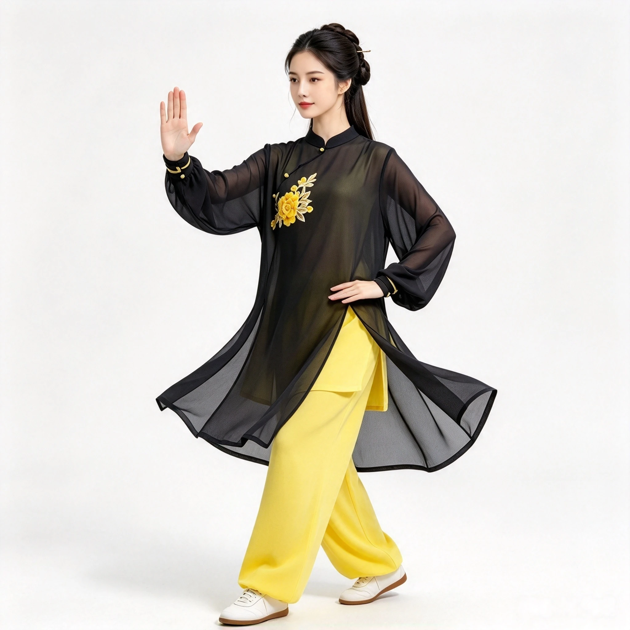 Women's Elastic Tai Chi Uniform Embroidered Neo-Chinese Style Martial Arts Outfit for 3 Pieces of Brocade Practice