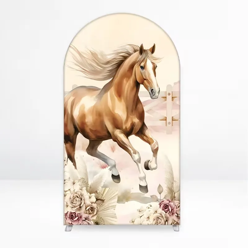 Mehofond Custom Elegant Floral Western Cowgirl Horse First Rodeo Birthday Party Baby Shower Cover Chiara Arch Decor Backdrop