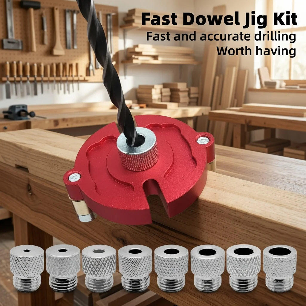 Kit de Gabarito para Cavilhas de Madeira de 3-10mm, Guia de Perfuração Autocentrante de Precisão com Ferramenta Rápida de Perfuração Vertical em Liga de Alumínio