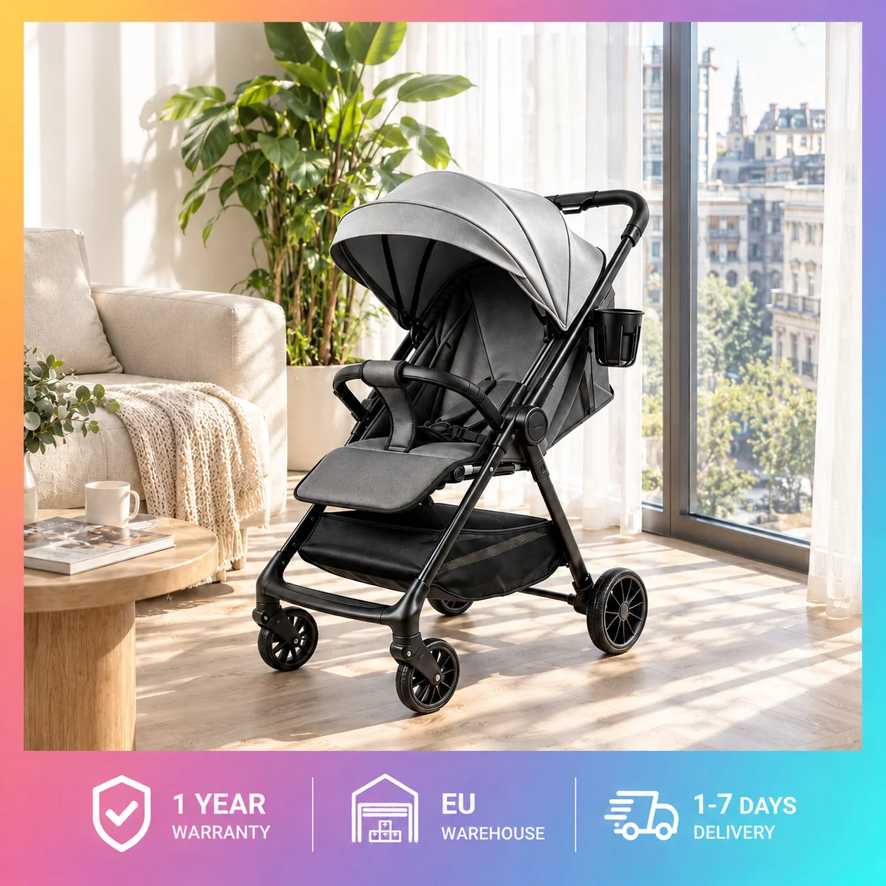 Poussette légère pour bébé, cadre en acier au carbone haute résistance, pliage rapide à un bouton, poussette portable pour nourrisson, direction universelle à 360 degrés, suspension avant, poussette inclinable, position assise et debout.