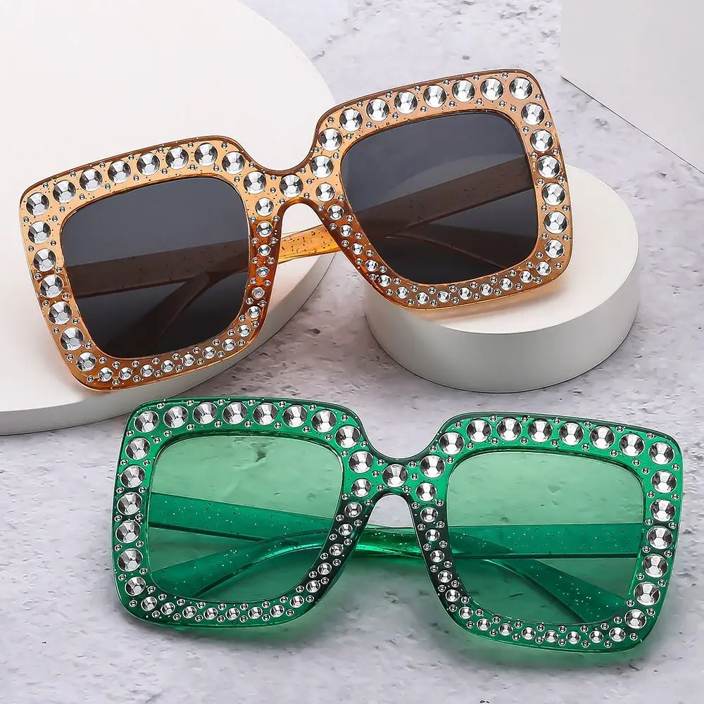 

Square Crystal Oversized Sunglasses Retro UV400 Protection Sparkling Shades Big Frame Eyewear Women