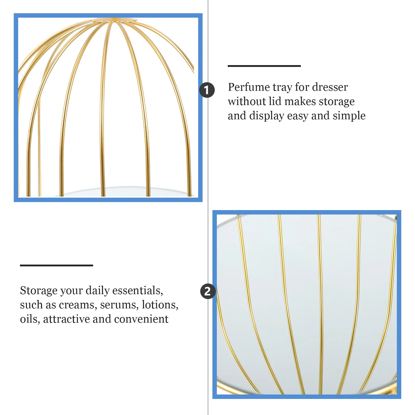 

Mirror Bird Cage Storage Rack Gold Metal Organizer For Dresser Vanity Bathroom Multi-Functional Iron Stand