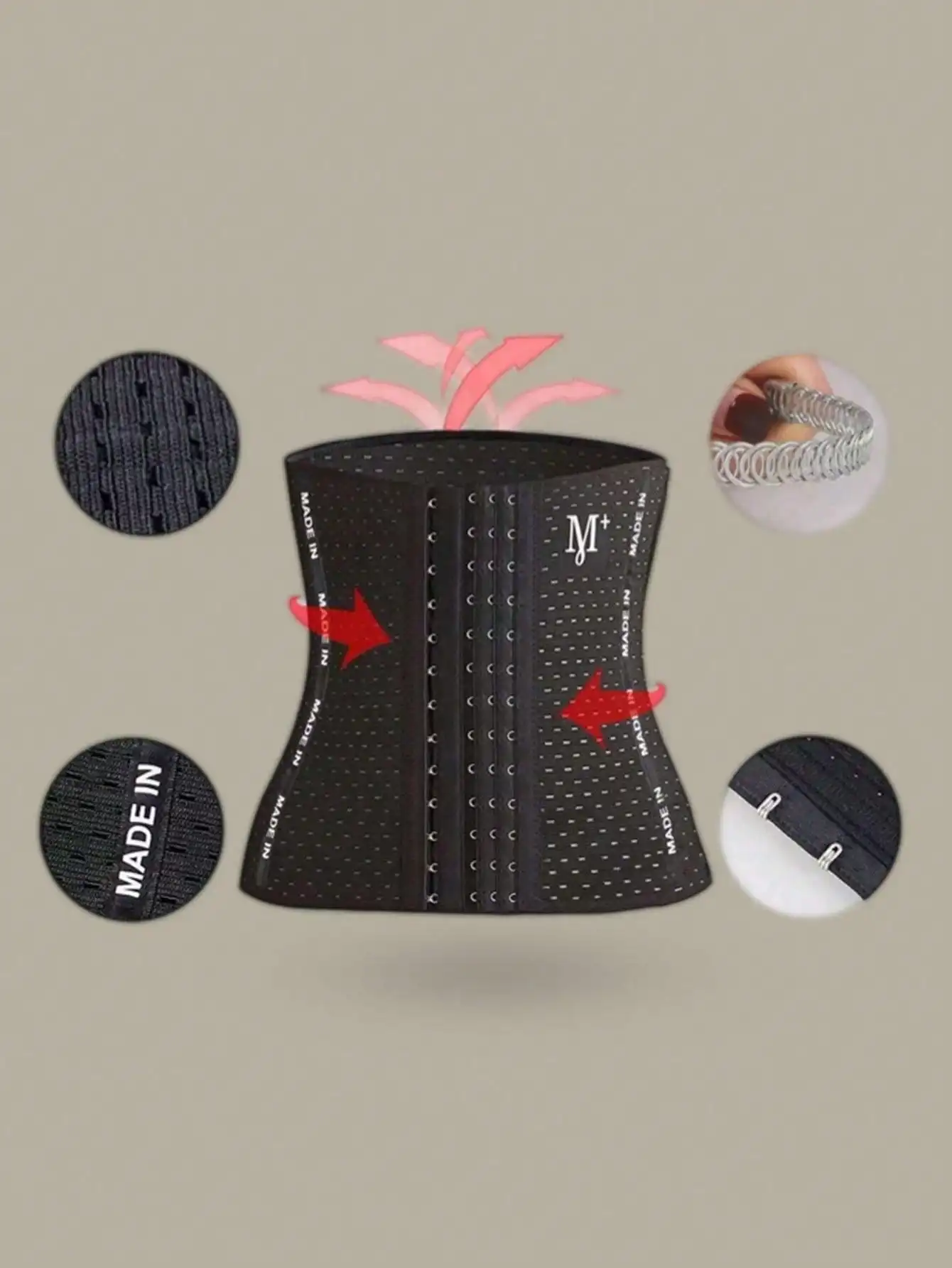 1 cintura da donna con lettera "M" - 6 file e 13 ganci in neoprene con supporto in vita e cinturino in plastica, adatta per Sp