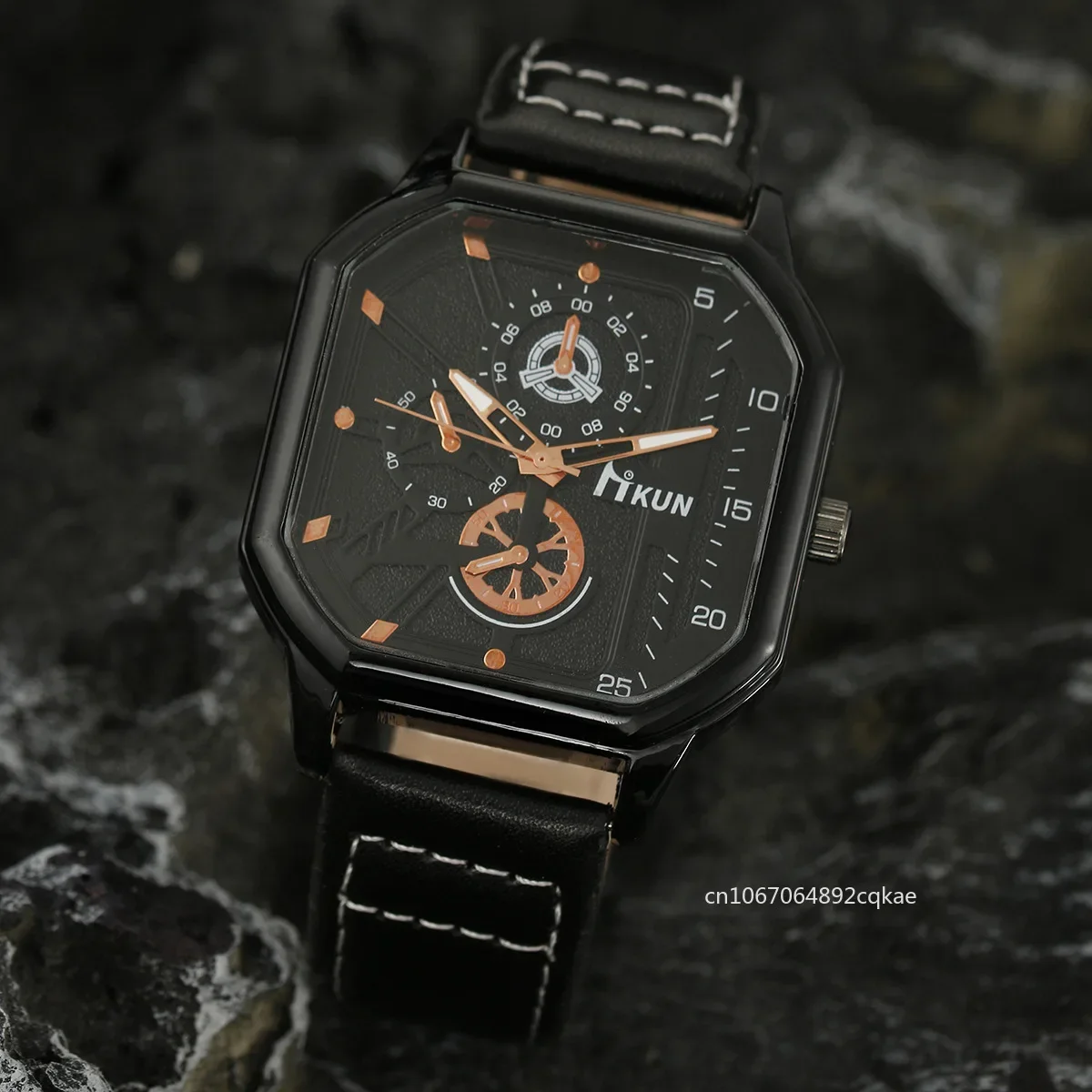 New Alloy Men Quartz Watches Bracelet Set Leather Strap Big Dial Student Square Sports Watch Cool Black Wristwatch Reloj Hombre