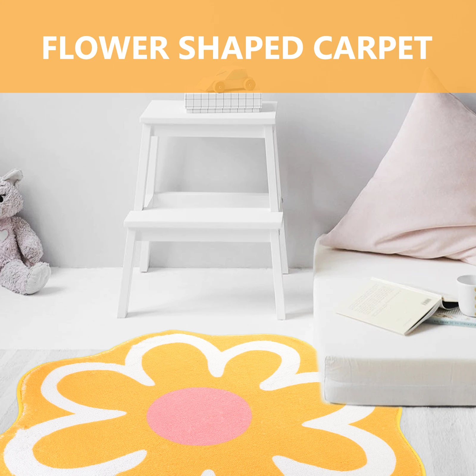 

60x60cm Yellow Floral Design Anti Deformation Comfortable Material Living Room Bedroom Coffee Table Carpet Flower Rug Floor Mat