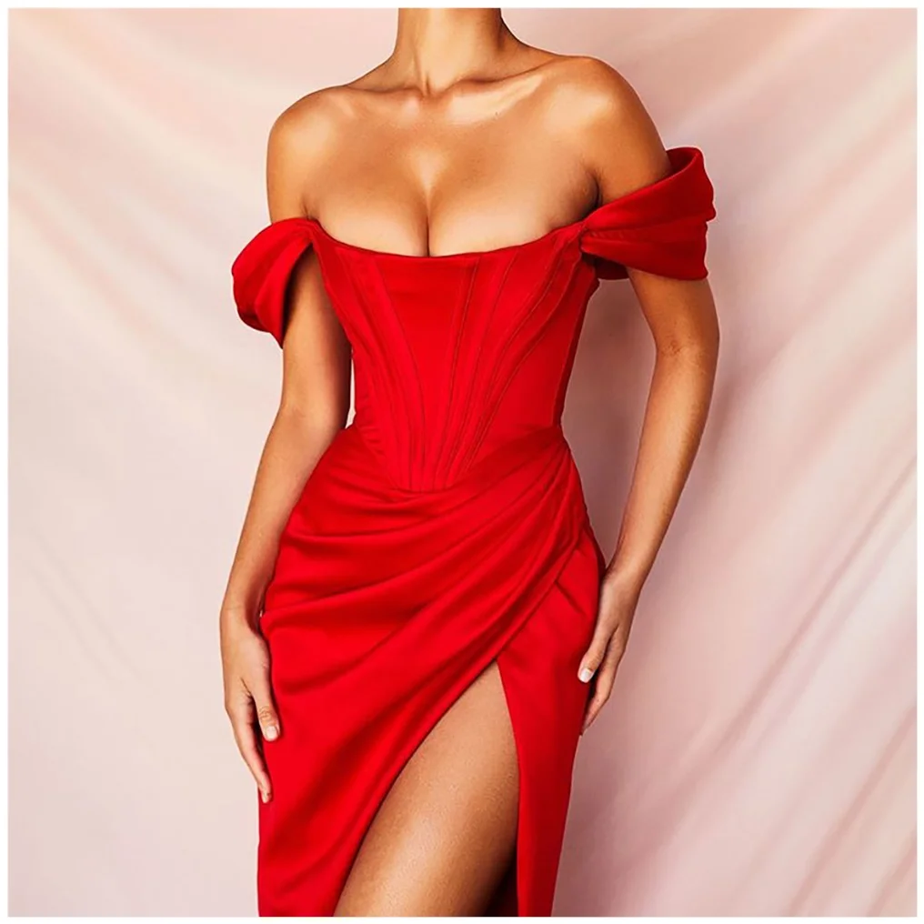 Vestido de Madrinha Sexy Vermelho Irregular com Um Ombro, Fenda, Estilo Urbano, Cintura Alta, Zíper, Manga Princesa, Crime...