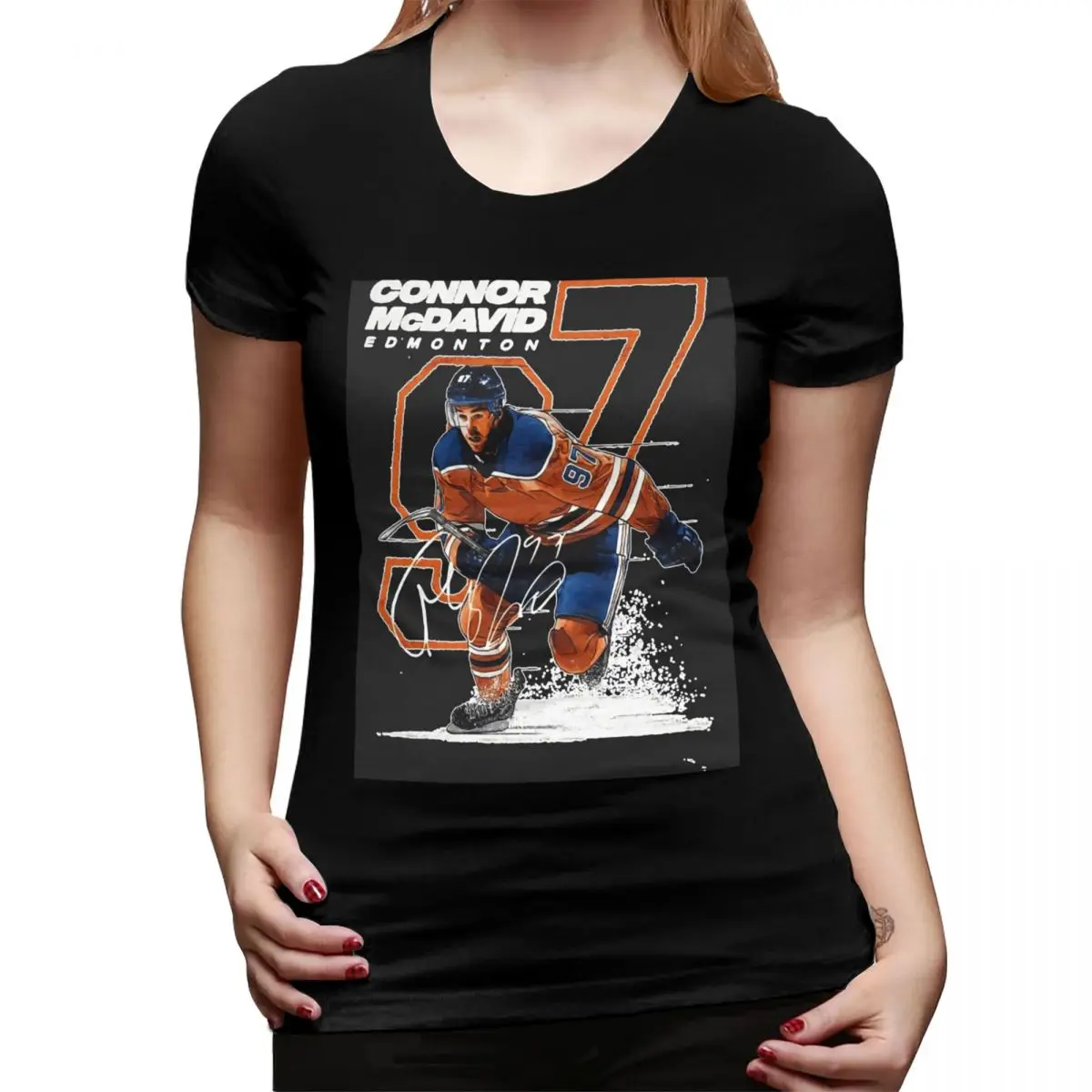 

Футболка Connor McDavid 97 для женщин, для фанатов Edmonton Oilers, с круглым вырезом, уличная одежда, женские футболки с коротким рукавом, летняя одежда, топы