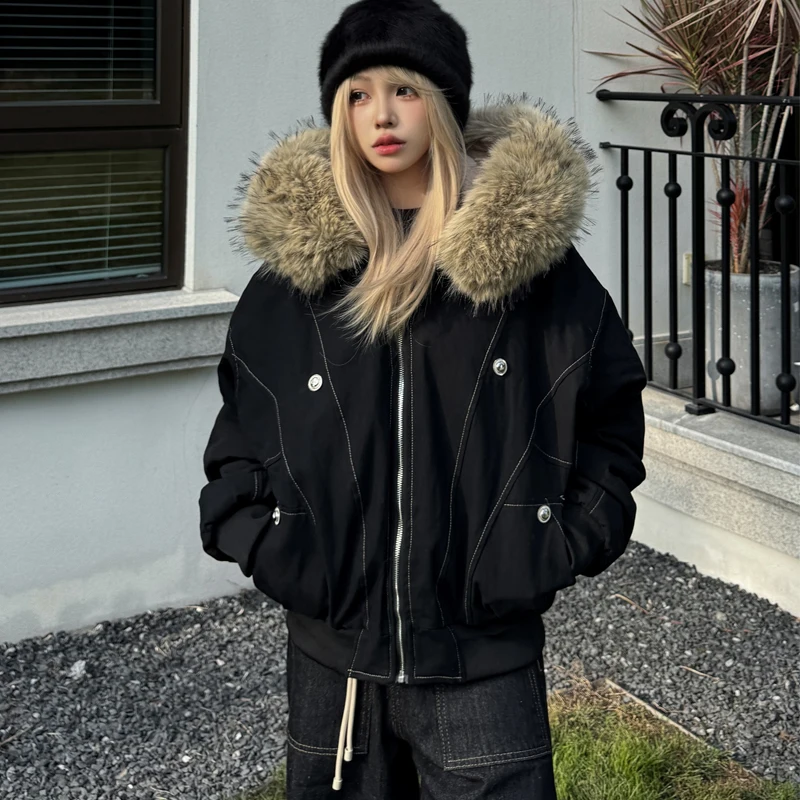 

Осенне-зимняя верхняя одежда, плотное теплое короткое пальто большого размера, женская парка с капюшоном и длинным рукавом с меховым воротником, женская хлопковая стеганая куртка