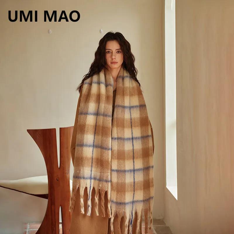 

UMI MAO Korean Designer Fresh Soft Plaid Imitation Cashmere Scarf Winter Thick Versatile Shawl Student Long Neck Warmer Femme