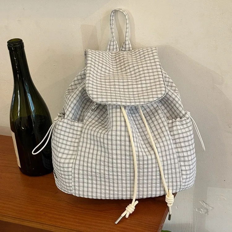 Casual Plaid Backpacks for Women Multiple Pockets Nylon School Backpack for Girls Large Capacity Travel Bags 2025