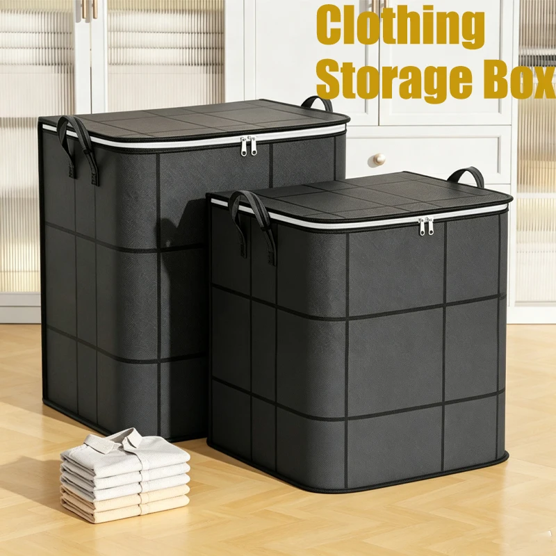 Foldable Quilt Storage Bag for Clothing Cotton Clothes Organizing Bag Black Woven Bag with Large Capacity Moving Packing Bags