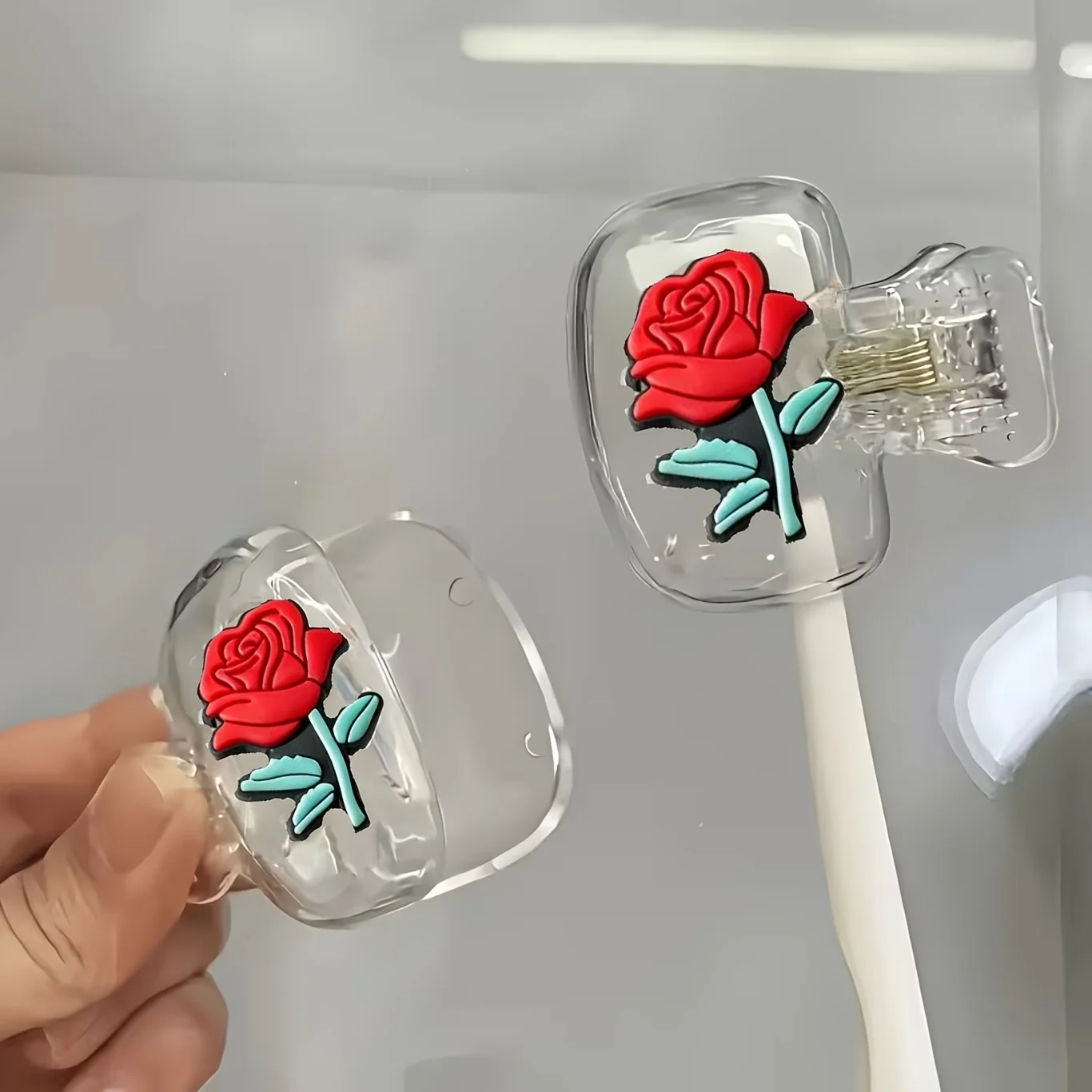 Rose Pattern High Aesthetic Value Flat Transfer Portable Toothbrush Storage Box Home Travel Convenient Carry Protection