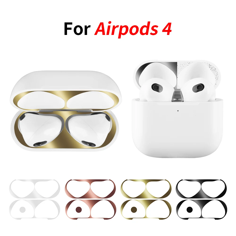 Für AirPods 4 Aufkleber Kopfhörer-Hülle Metall Staubdichter Kratzfester Aufkleber-Schutz für Airpods 4 4. Generation 2024 Schutzfolie
