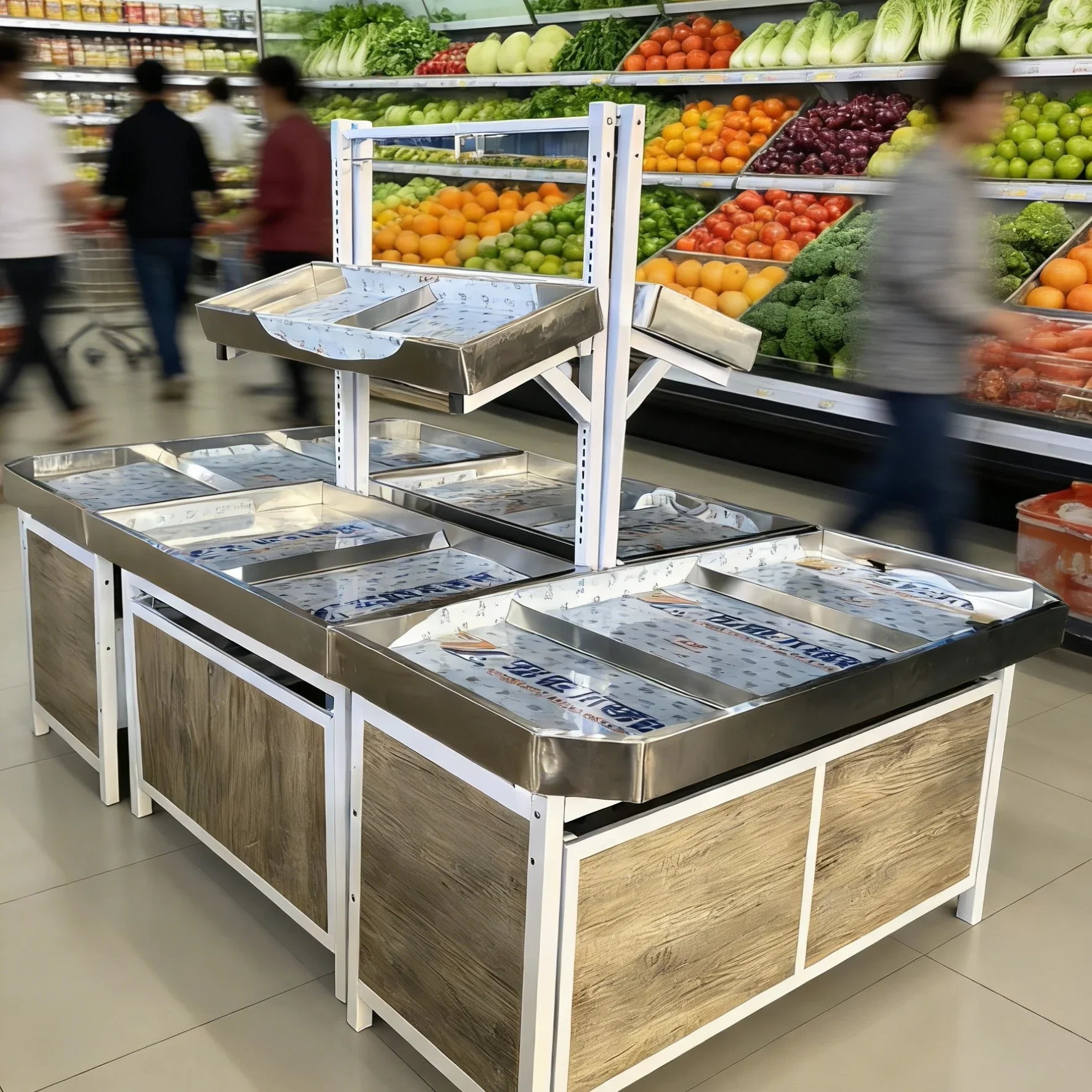 Multi-functionalSupermarket Fruit Shelves Multi-layer Fruit And Vegetable Display Racks Stainless Steel Fresh Store Wall Vegetab