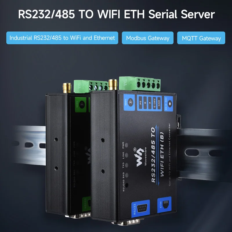 RS232/485 To WiFi & Ethernet RJ45 Industrial Grade Serial Server Modbus Gateway MQTT Gateway Metal Case Optional PoE