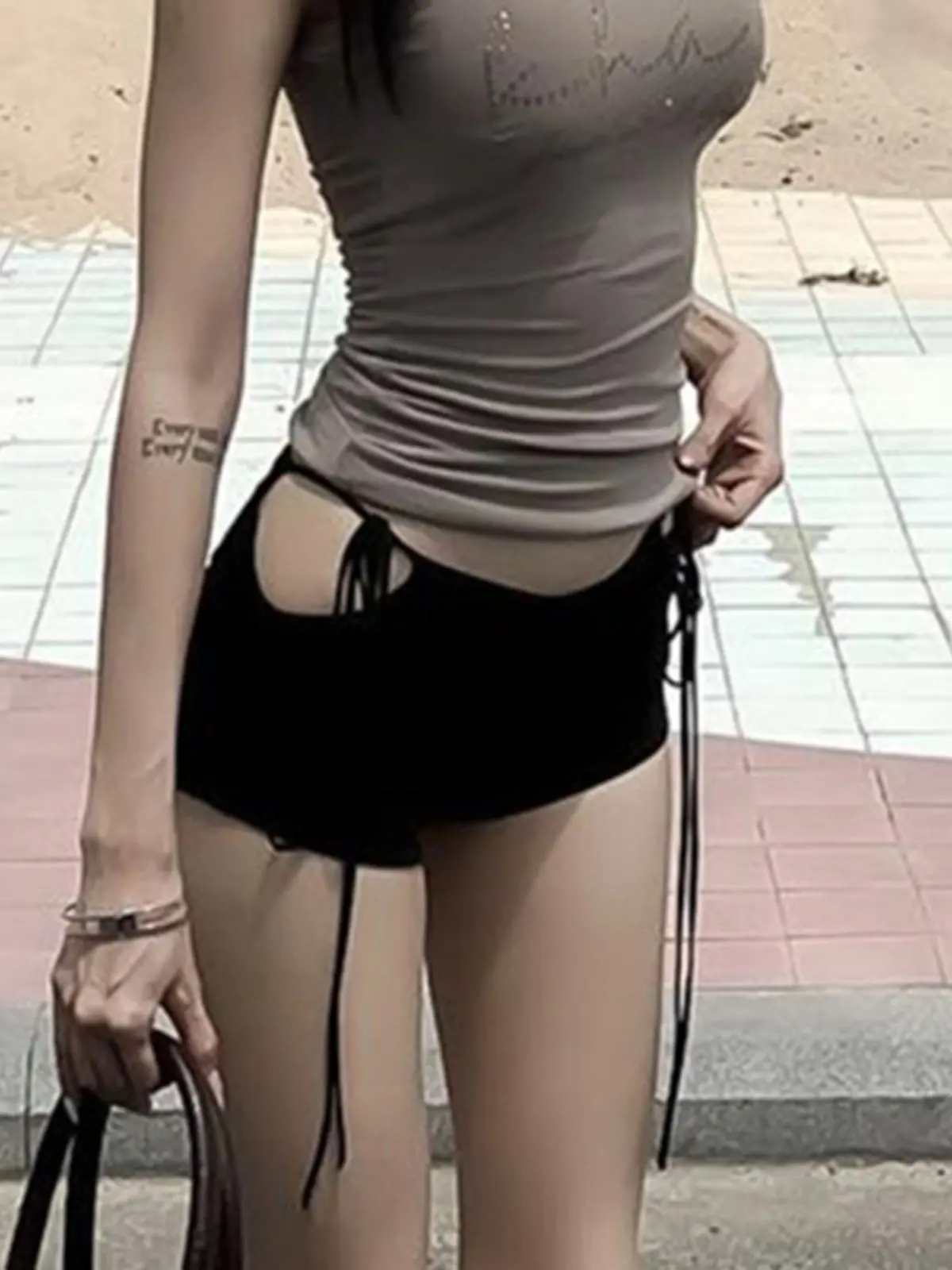 Women's Black Gothic Emo Hollow Shorts Low Rise Shorts Nightclub Pole Dance Shorts 2000s Y2k Gyaru Sexy Hot Pants Shorts 2026