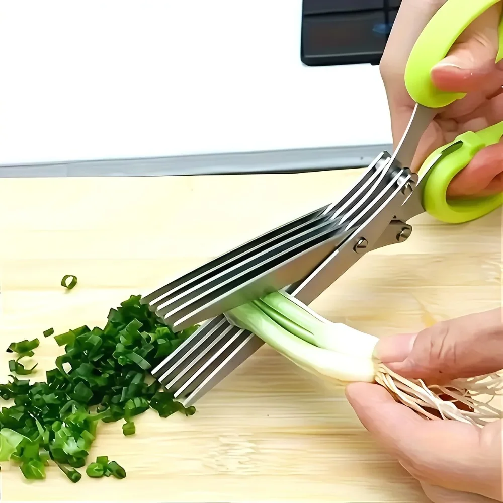 Tijeras de cocina ambidiestros de acero inoxidable forjado, trituradora de hierbas y cebolla versátil ultra afilada de 5 capas, duradera, fácil de limpiar