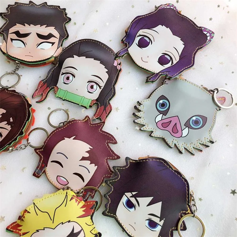 Kimetsu No Yaiba Kamado Nezuko Hashibira Inosuke Coin Wallet Purse Keychain PU Cartoon Wallet Key Pendant