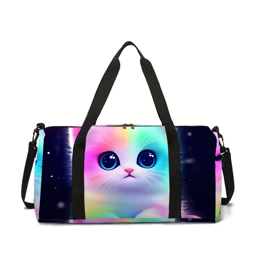 Cute Cat Print Large Capacity Luggage Bag for Boy/Girl Best Gift 2D Cartoon Travel Duffels Outdoor Fitness Bag for Children