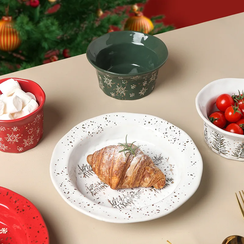 LingAo  Nordic Christmas tableware ceramic bowl, plate, breakfast soup plate, Western plate, plate, mug