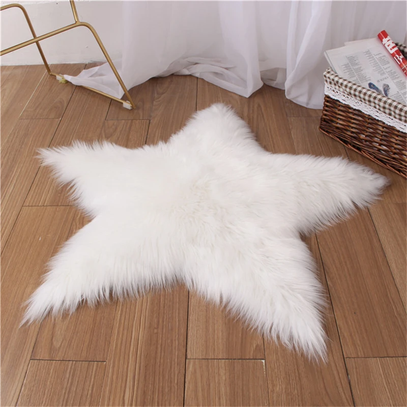 

Plush Soft Sheepskin Bedroom Mat Pentagram Shape Long Hair Sofa Decoration Bedside Mat Imitation Wool Carpet for Home Decor