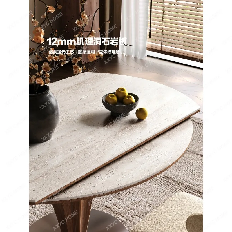 Slate Round Dining Table High-End Feel Square and Round Dual-Use Extendable Dining Table and Chairs