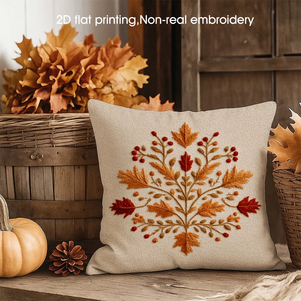 Maple Leaf Floral Throw Pillow Cover Rustic Autumn Berry Botanical Decorative Cushion Case for  Couch Home Decor