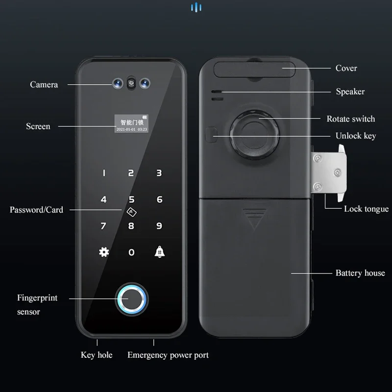 New Security Face Recognition Biometric Fingerprint RFID WIFI Tuya Mobile APP Smart Glass Door Lock Door Access Control System