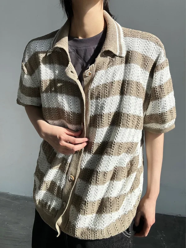 

Американский ретро цветной блузка с полым трикотажем ort Sve, мужская летняя свободная одежда Lazy Island, irt Jaet Youth Vitali Sle