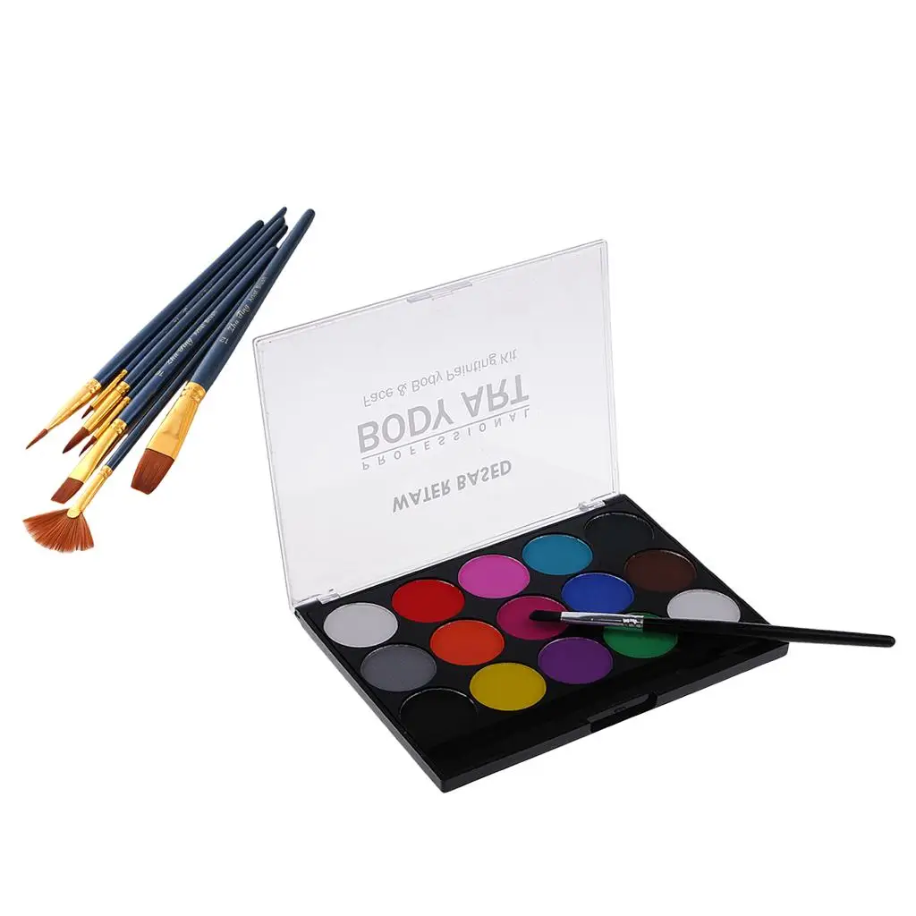 Multi Color Water Based Facial Paint Art Kit with Brushes for Party Decoration and Kids Activities