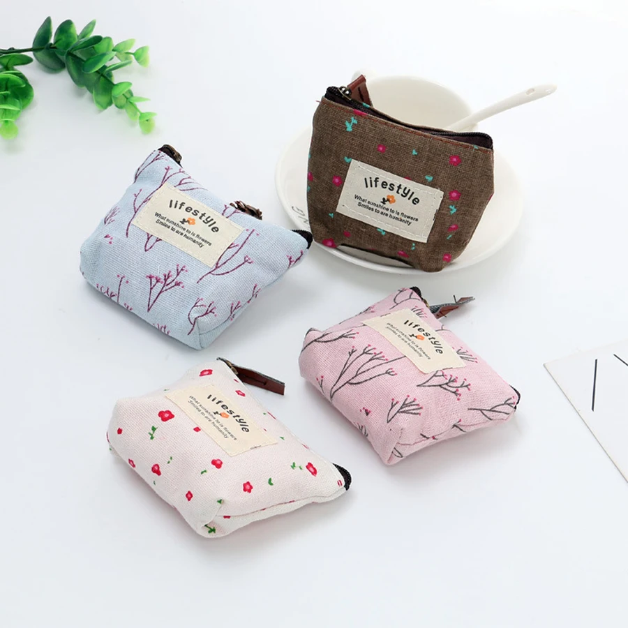 1Pcs Student Coin Purse Canvas Mini Zipper Coin Bag Cute Small Purse Portable Women Wallet Change Purse Key Earphone Pouch