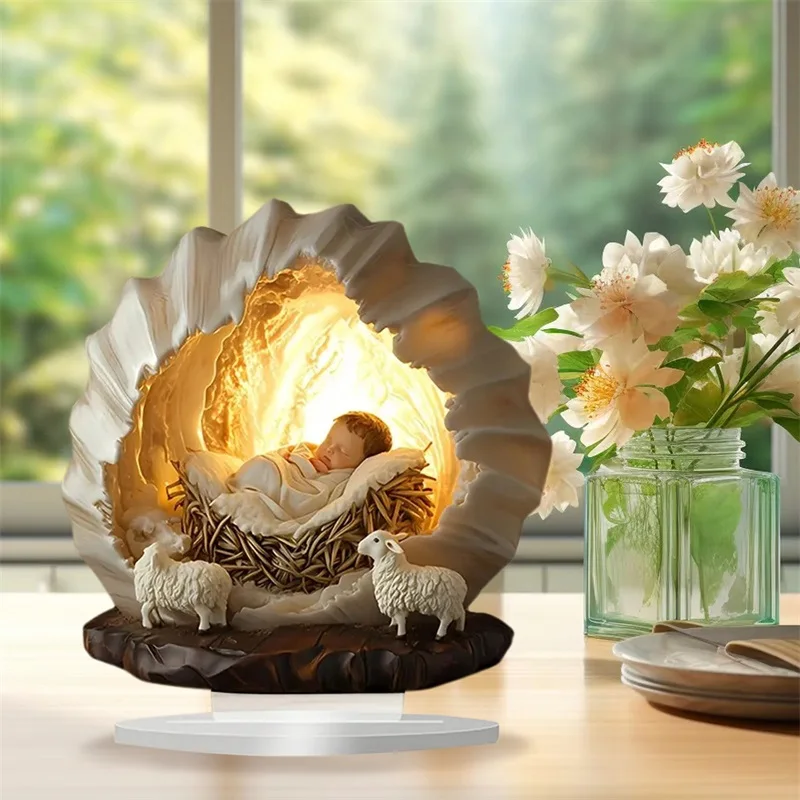 مشهد المهد الصغير ولادة يسوع ديكور النوم الطفل يسوع تمثال الجدول علامة للمنزل