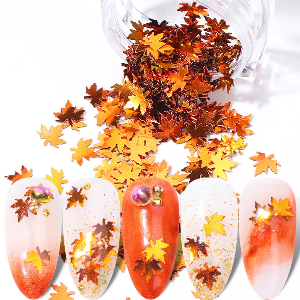 5 pçs maple leaf lantejoulas do prego colorido manicure decorações brilhando peças de brilho para diy arte artesanato portátil leve