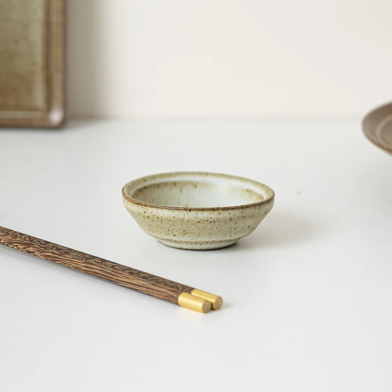 Ru Kiln Small Sauce Dish, Japanese Retro Tableware, Dipping Plate for Milk Tea, Sushi & Seasoning for Home and Restaurant