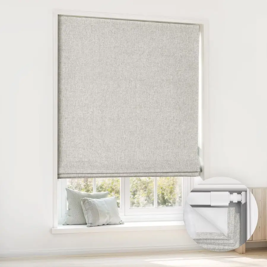 

No Tools No Drill Cordless Roman Shades for Windows, Blackout Thermal Insulated UV Blocking Window Blinds, Room Darkening Fabric