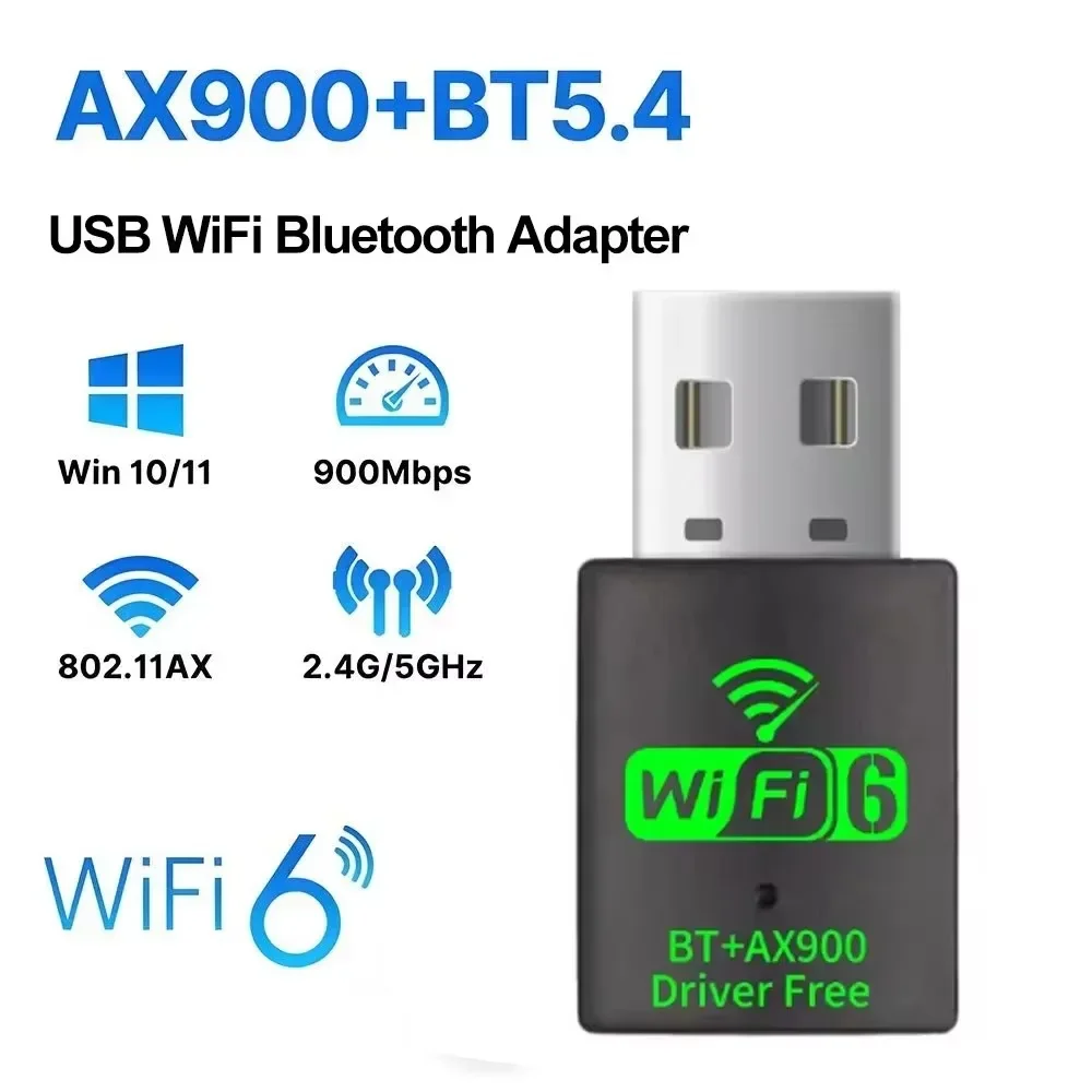 Wifi 6 Mini USB Dongle Netwerkkaart BT 5.4 Ontvanger Dongle AX900 Voor Win 10/11 PC Dual Band 2.4G/5Ghz