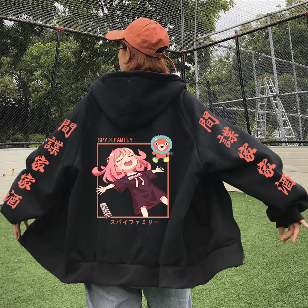 Men And Women Anya Printed Spy X Family Sweatshirt Anime Clothing Zip Up Hoodies Oversized Classic Simple Harajuku Zipper Jacket