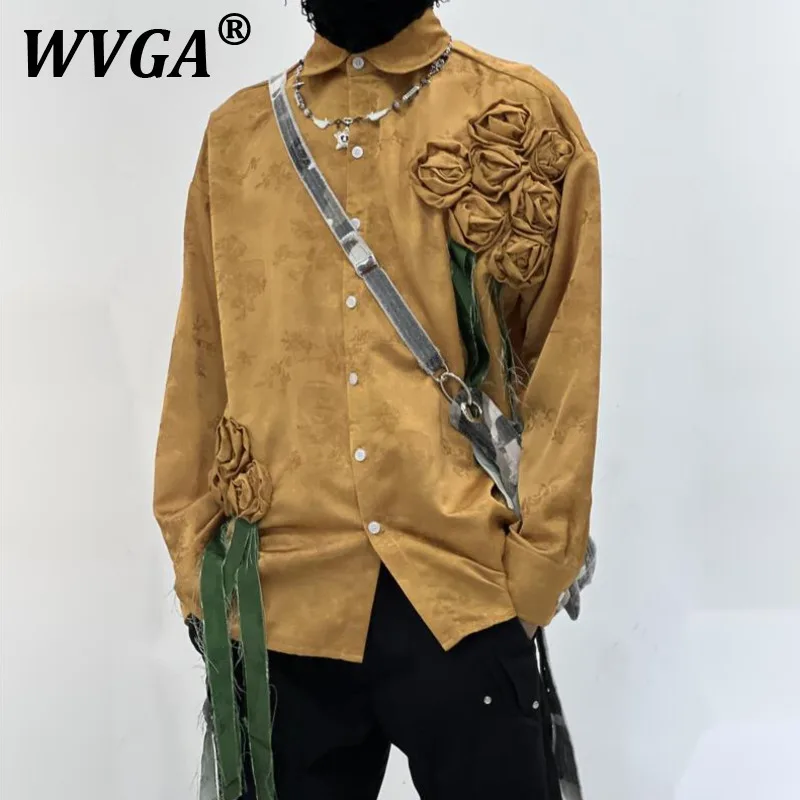 

WVGA Tops Spring Autumn New Man Tide High Street Patchwork Floral Trendy Design Niche Chic Casual Long Sleeved Shirts Ins W11516