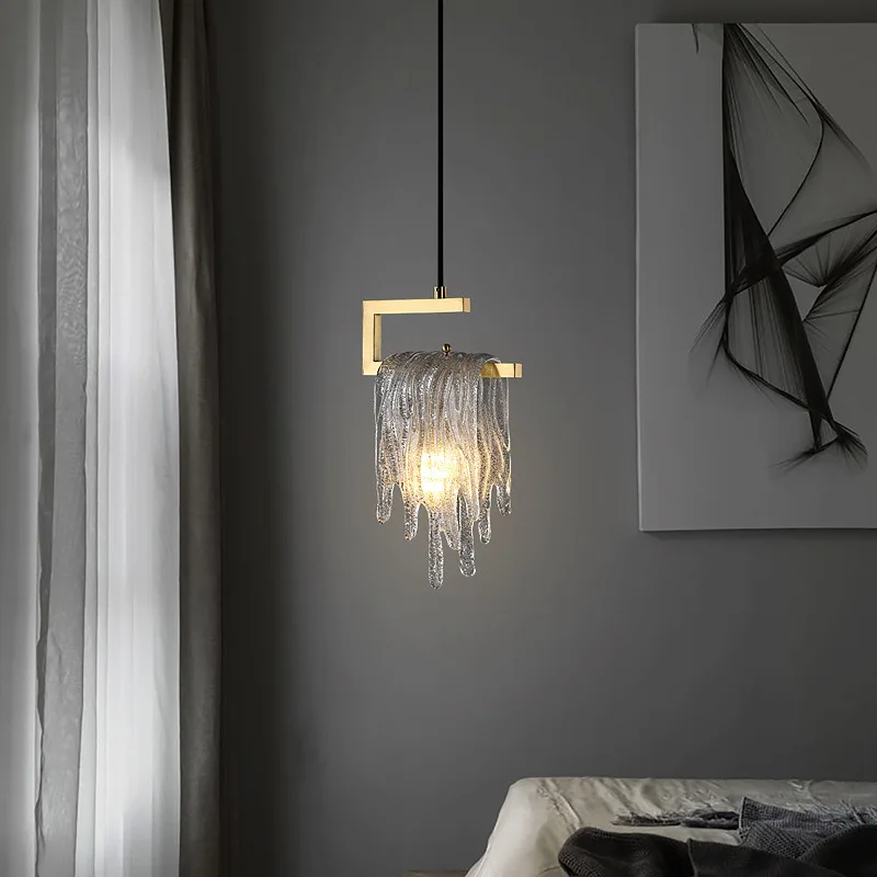 Iluminación colgante de cristal moderna para dormitorio, luz de lujo para sala de estar, Fondo de TV, decoración artística, iluminación colgante para mesita de noche