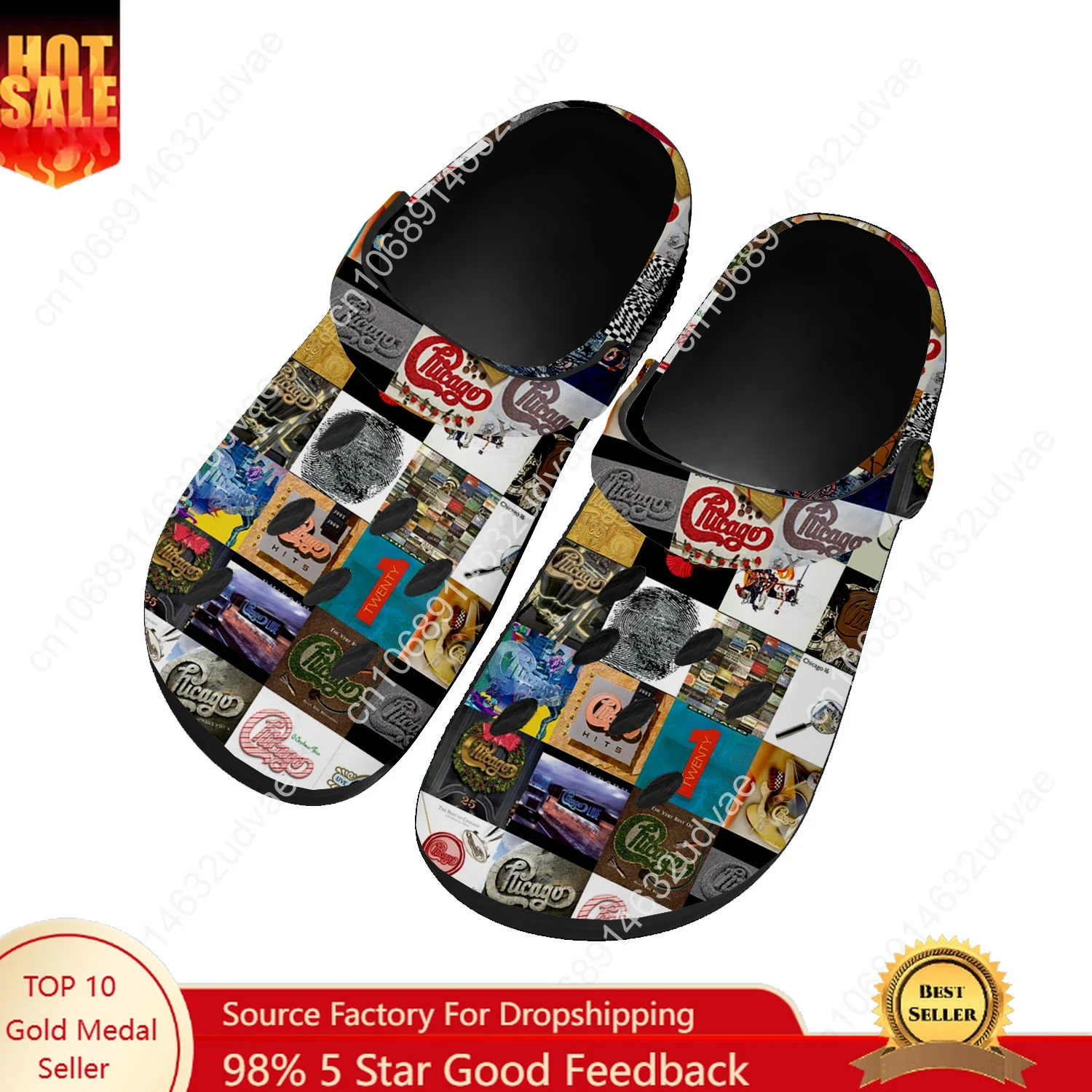 

Chicago Band Water Shoe Men Women Teenager High Quality Home Garden Clogs Custom Sandals Beach Breathable Hole Slipper