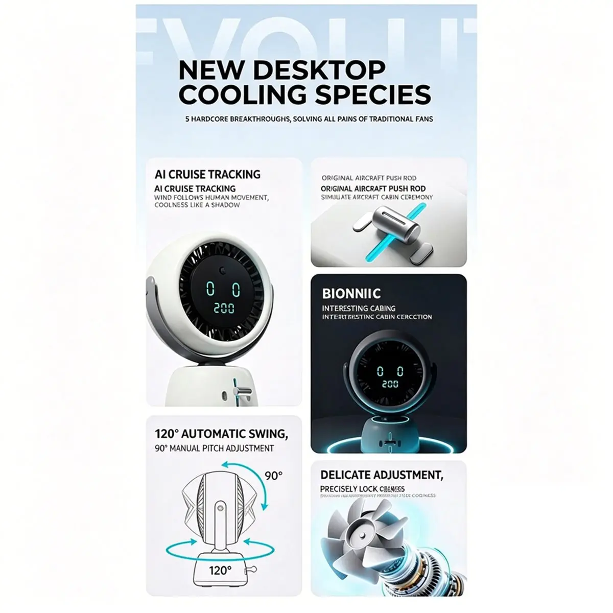 A32I Ai Face-Tracking F08 Desktop Circulating Silent Fan-Summer Electronics Mini Portable Fan