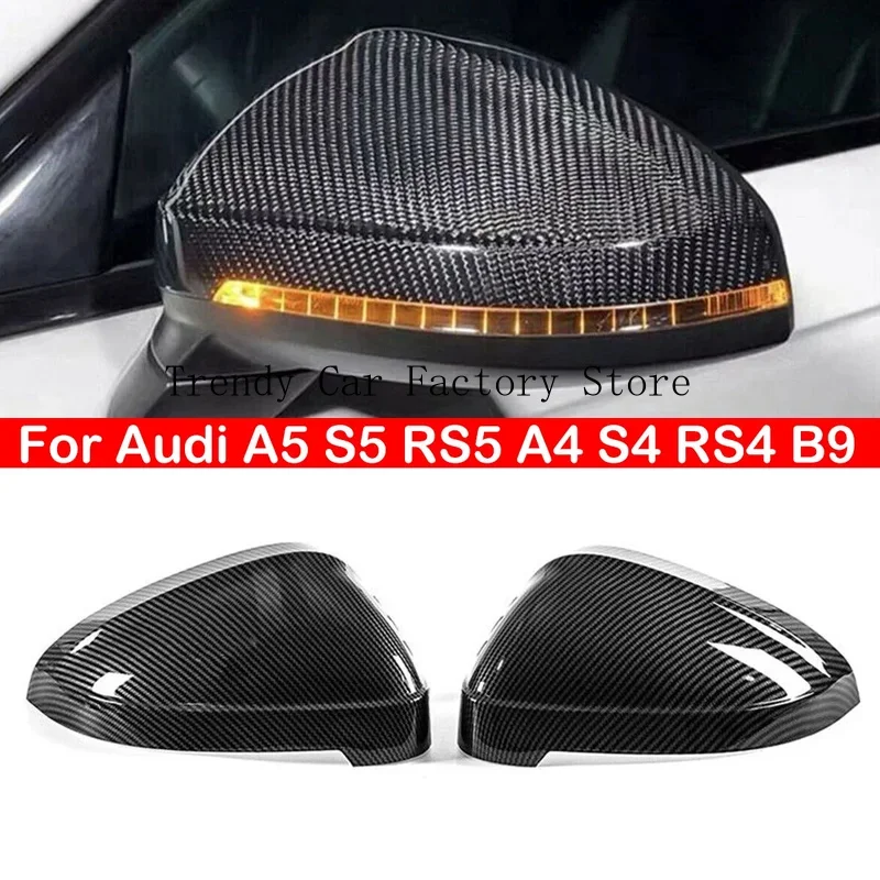 

HOT For A5 S5 RS5 A4 S4 RS4 B9 Real Carbon Fiber Car Rearview Side Mirror Cover Wing Cap Exterior Door Rear View Case Trim Auto