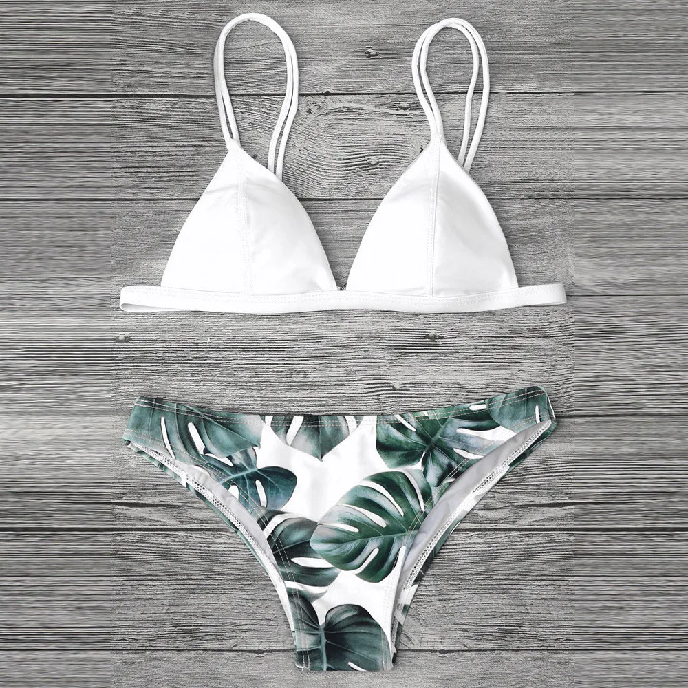 Conjunto de Tankinis con estampado de hojas, conjunto de Bikini estilo Push Up Sexy, ropa de playa para vacaciones de verano, conjunto de dos piezas, traje de baño brasileño